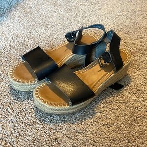 Black strappy wedge/platform heels